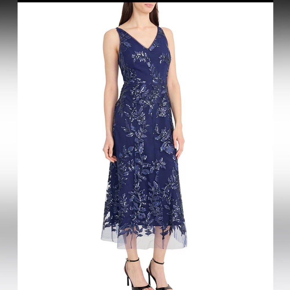 Maggy London Navy Embroidered Midi Dress - Picture 4 of 10